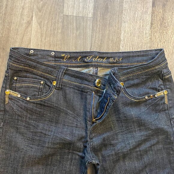 L.A. Idol USA Darkwash Jeweled Jeans Juniors Size 11 Cropped Y2K - Picture 5 of 10